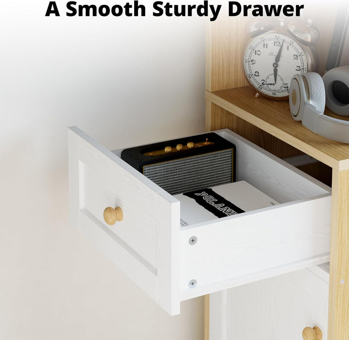 Corner Bookshelf and Bookcase, 71" H Wooden Book Shelves 4 Tier with Drawers and Storage Cabinet for Living Room, Office, Bedroom, Oak and White