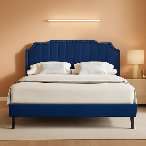 Full Upholstered Platform Bed Frame with Tufted Adjustable Headboard/Mattress Foundation/Wood Slat Support,Easy Assembly,Navy Blue