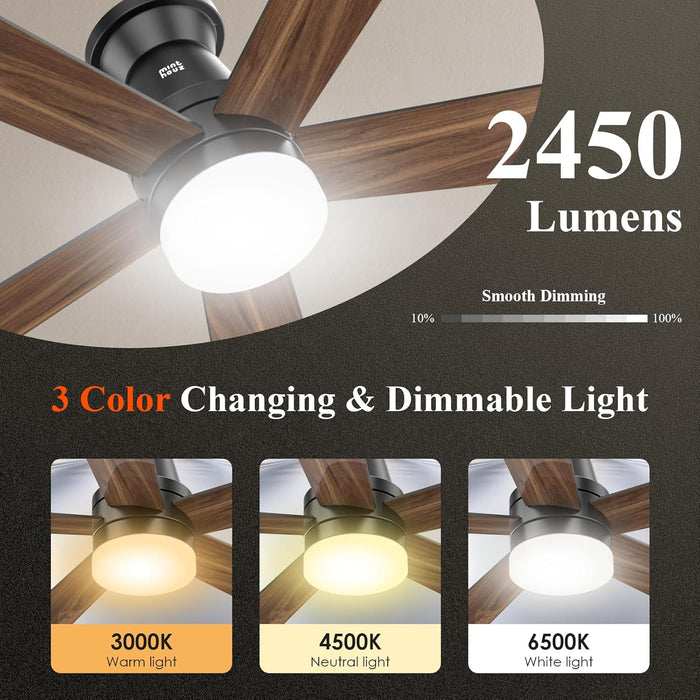 Ceiling Fans with Lights, 42 Inch Ceiling Fan with Light with App/Remote Control, 6000K Dimmable LED, Modern Flush Mount Ceiling Fan for Indoor Bedroom Living Room, DC Reversible, Black
