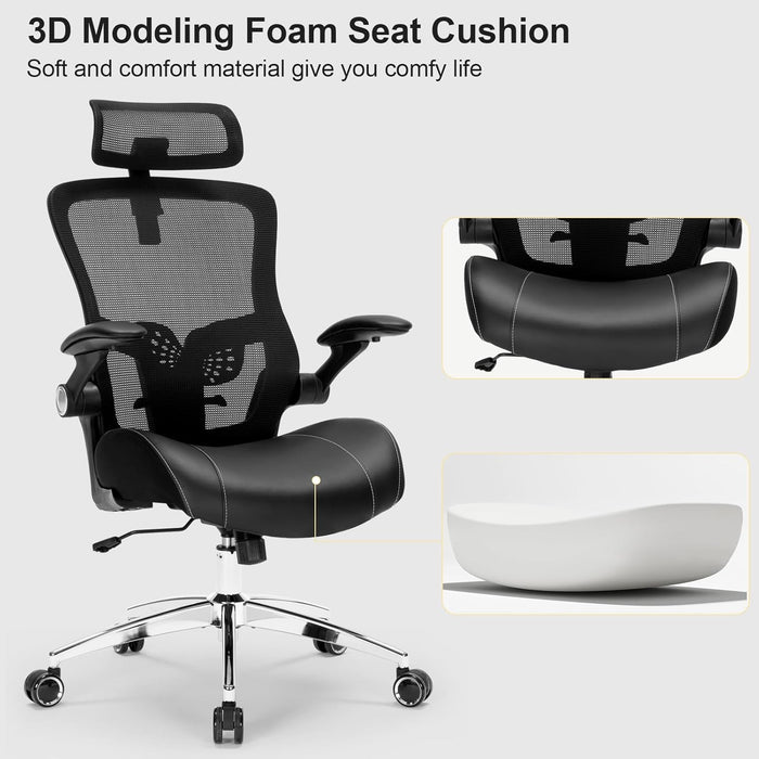 Big and Tall Office Chair, 400Lbs Heavy Duty Ergonomic Desk Chair with Soft 3D Modeling Foam Cushion Home Office Desk Chairs with Adjustable Headrest Seat Height Executive Computer Task Chair