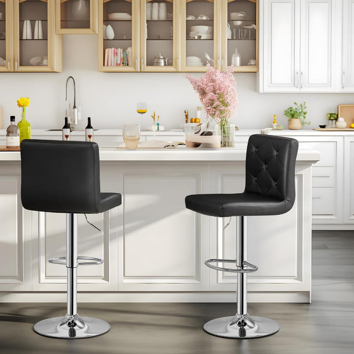 Bar Stools Set of 4, Modern PU Leather Adjustable Bar Stools with Back, 360° Swivel Bar Height Stools for Kitchen Counter Island, X-Large Size, 17.3" D X 16.5" W X 45" H, Black