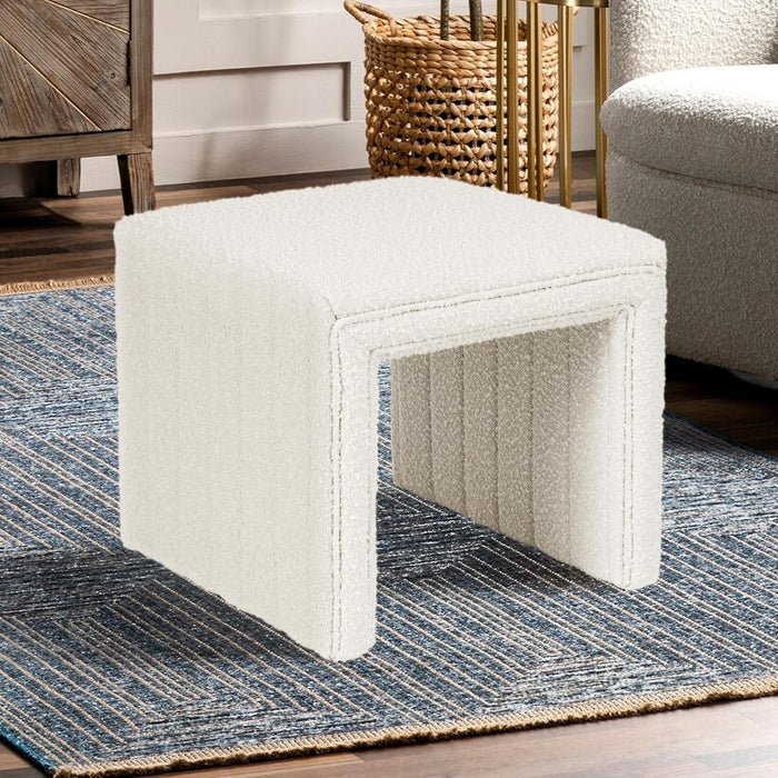 Modern Channel Tufted Ottoman Home Décor|Ottoman for Living Room & Bedroom - Cream Boucle