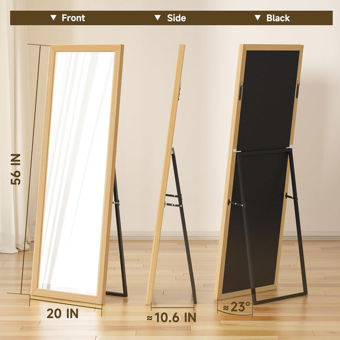 Wall Full Length Mirror, Standing Mirror Full Body, Large Floor for Wall Door Bedroom Bathroom Living Room with Wooden Frame(With Stand,56X20)