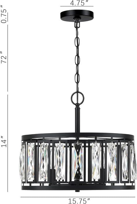 Matte Black Crystal Chandelier Featuring Four Lights