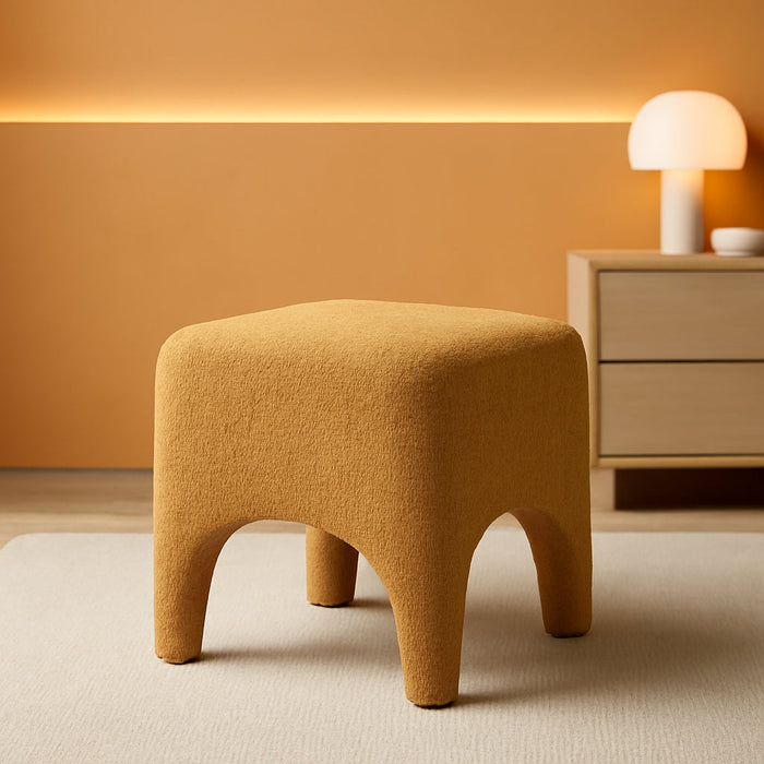 17" Boucle Modern Square Foot Stool Ottoman, Vanity Stool for Makeup, Rectangle Foot Rest for Couch, Upholstered Ottoman Stool for Living Room, Bedroom, Entryway (1, Curry)