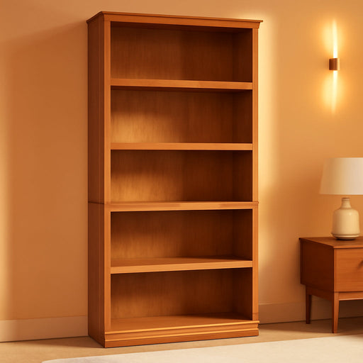 Miscellaneous Storage 5 Split Bookcase/Book Shelf, L: 35.28" X W: 13.23" X H: 69.76", Oiled Oak Finish