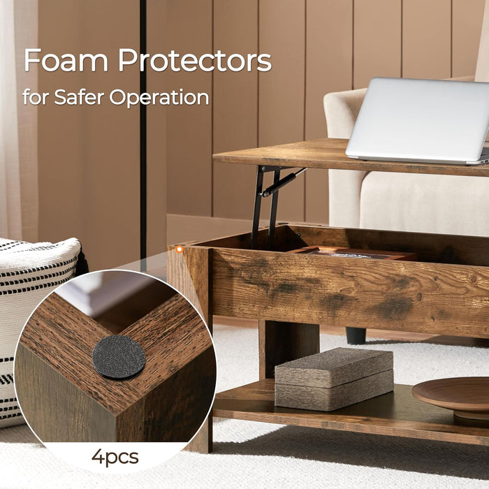 Coffee Table, 47.5In Lift Top Coffee Table with Hidden Compartment and Storage Shelf, Lift Tabletop Dining Table for Living Room Reception Room, Rustic Brown
