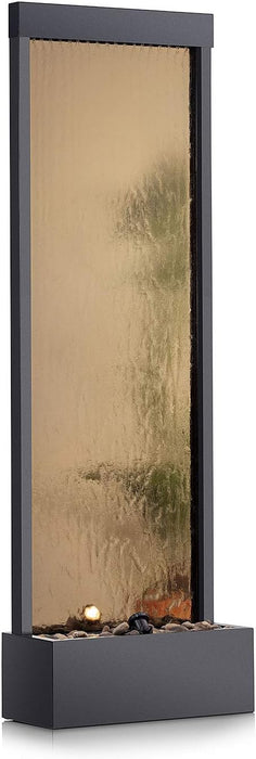 72" Tall Indoor/Outdoor Mirror Waterfall Floor Fountain, LED Lights & River Stones, Elegant Bronze Finish for Home, Office, Patio & Entryway Decor