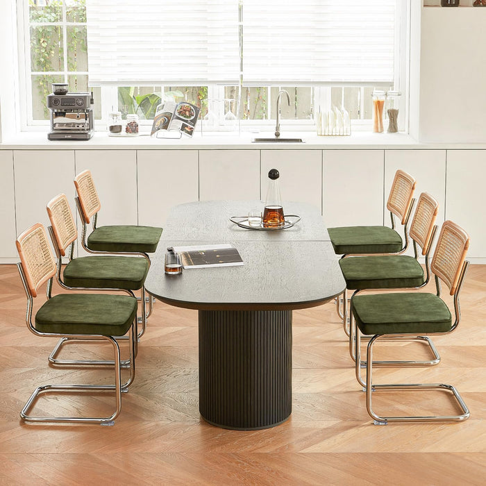 Green Rattan Dining Chairs Set of 4, Wooden Mid Century Modern Kitchen Chairs, Mesh Back Cane Dining Room Chair, Cesca Design Chairs with Metal Chrome Legs