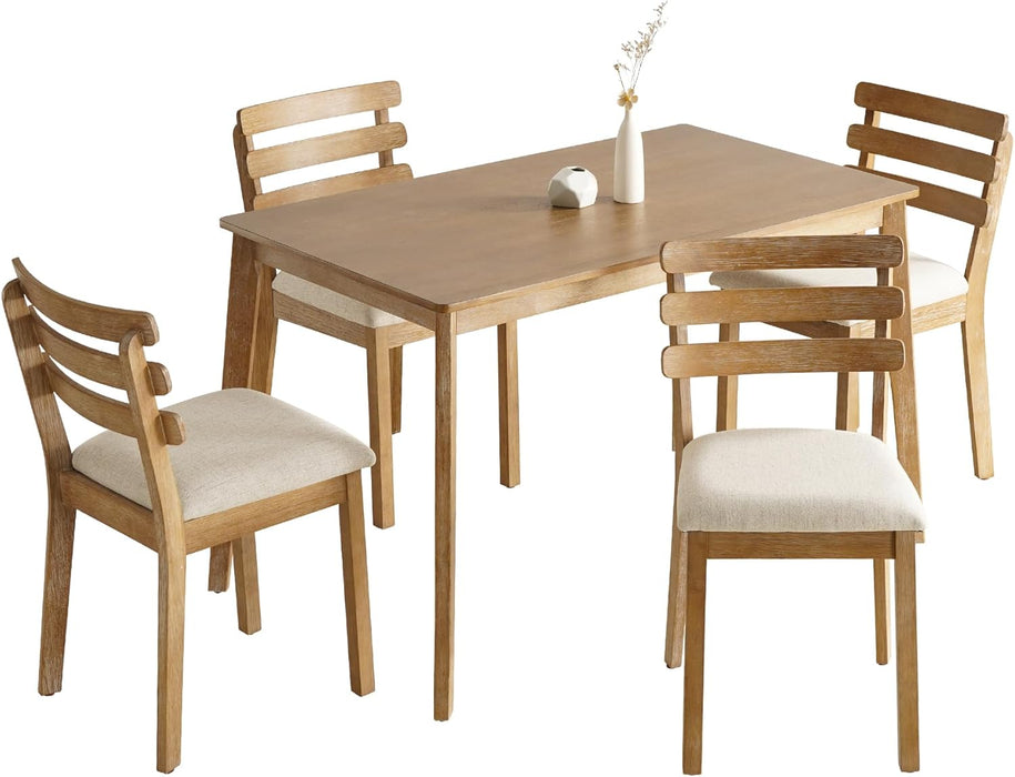 Farmhouse Dining Table Set for 4, Wooden Dining Roon Table and Solid Wood Chairs, 5-Piece Modern Dining Set Home, Kitchen, Dining Room, 4 Upholstered Chairs, Rubberwood Legs