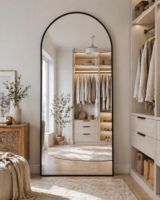 Full Length Mirror, Arched Floor Mirror Freestanding, Floor Standing Full Body Mirror with Stand for Bedroom, Hanging Mounted for Living Room Cloakroom