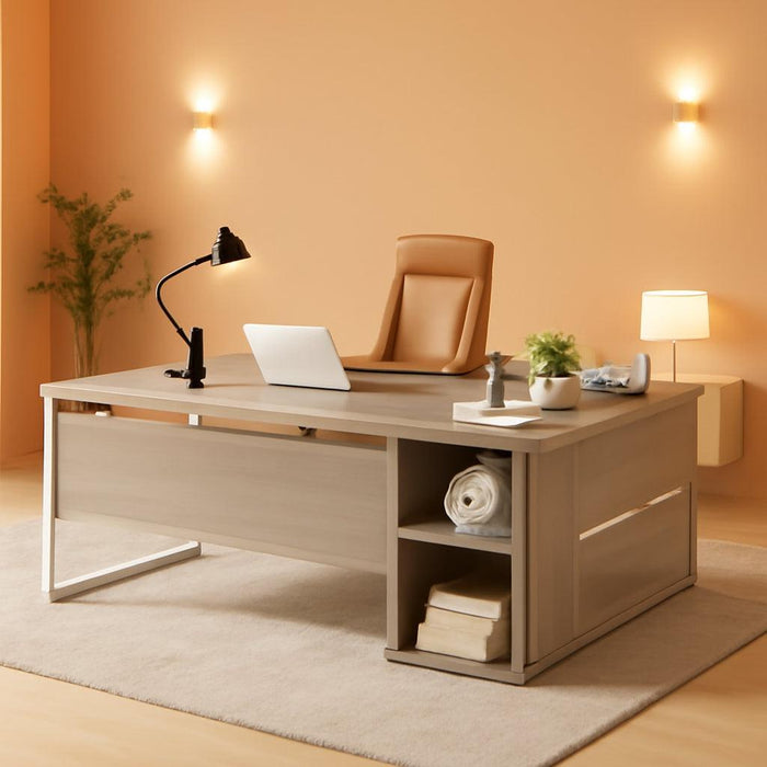 71 Inch Executive LShaped Desk Cabinets GrayAndWhite