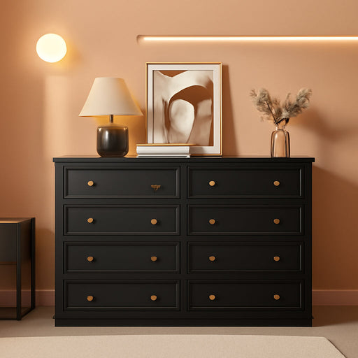 8 Drawer Double Dresser for Bedroom, 55.1" Wide Black Dressers & Chests of Drawers with Large Capacity Storage,White Dresser for Bedroom, Hallway