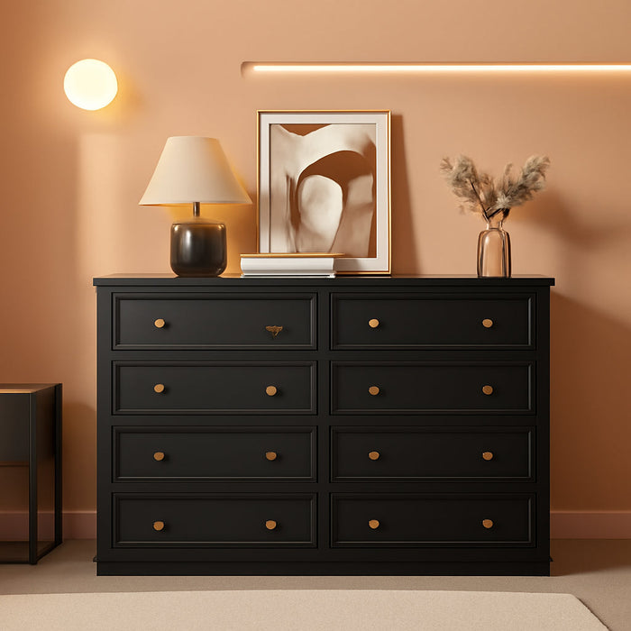 8 Drawer Double Dresser for Bedroom, 55.1" Wide Black Dressers & Chests of Drawers with Large Capacity Storage,White Dresser for Bedroom, Hallway