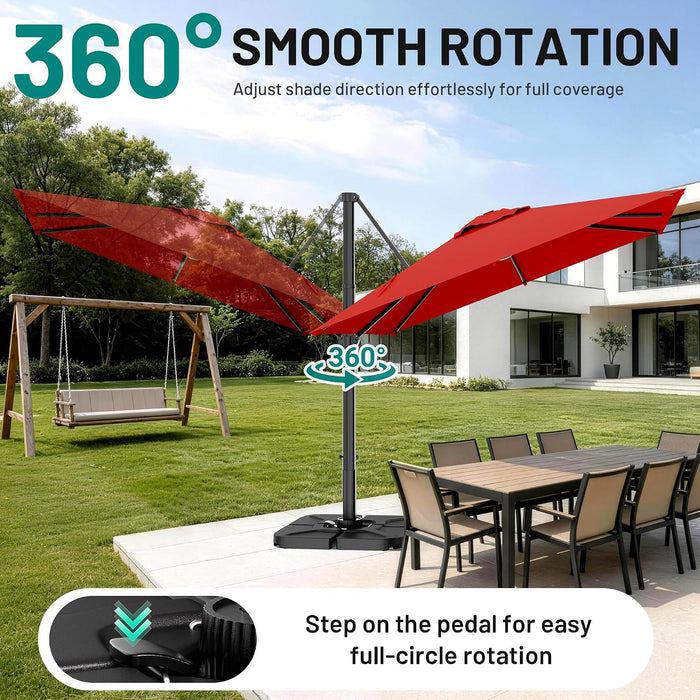10 X 10FT Cantilever Patio Umbrella, 360-Degree Rotation Square Hanging Offset Umbrella with Crank, Heavy Duty Patio Umbrella for Patio, Pool, Garden, Deck, Red (Base Not Include)