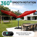 10 X 10FT Cantilever Patio Umbrella, 360-Degree Rotation Square Hanging Offset Umbrella with Crank, Heavy Duty Patio Umbrella for Patio, Pool, Garden, Deck, Red (Base Not Include)