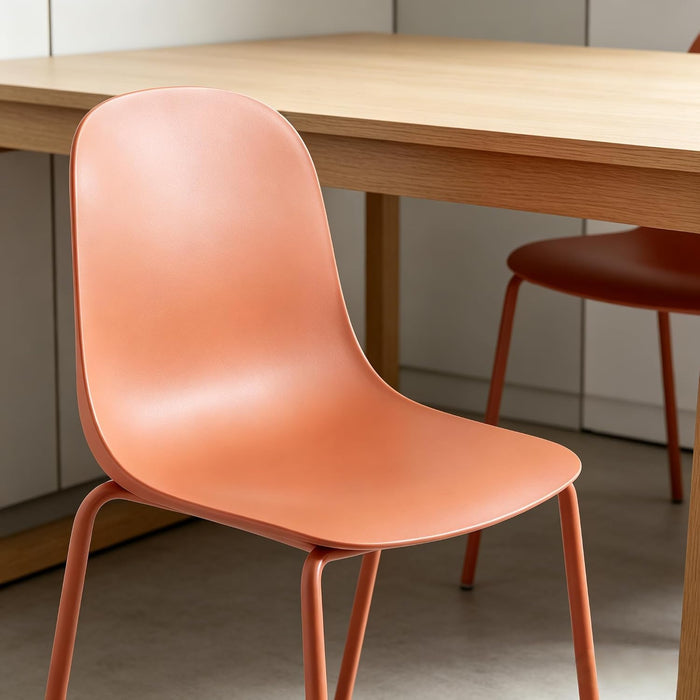 Dining Chairs Set of 2, Plastic Stackable Kitchen Chairs, Modern Indoor/Outdoor Chair with Metal Legs for Dining Room, Kitechen, Cafes, Restaurants (Terracotta)