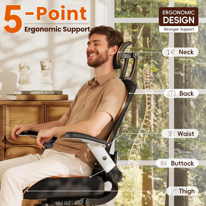 Ergonomic Office Chair, High Back Home Desk Chair with Flip-Up Arms, 3D Headrest, 90-120° Tilt and Wide Cushion Seat, Big and Tall Computer Chairs for Man Woman, Mesh Chair -Midnight Cloud