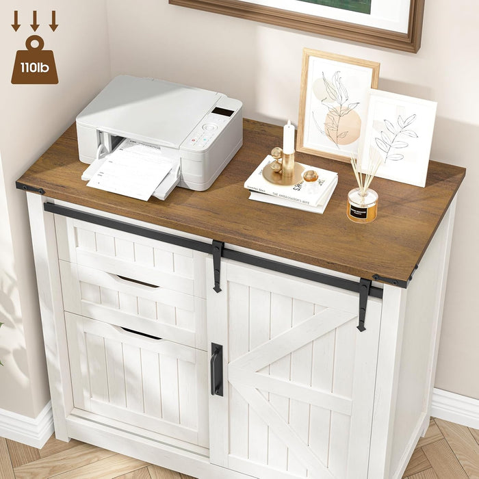 White Farmhouse Lateral File Cabinet Adjustable Shelves