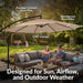 Sunnydaze 10Ft Cantilever Offset Patio Umbrella with Base Included for Porch, Deck, Pool, or Backyard - Polyester Sandbag Weight, Push-Button Tilt and Crank, Powder-Coated Steel Pole - Beige