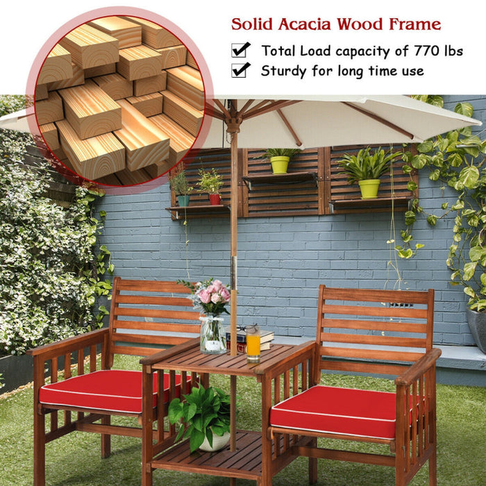 3 Pieces Outdoor Patio Table Chairs Set Acacia Wood Loveseat