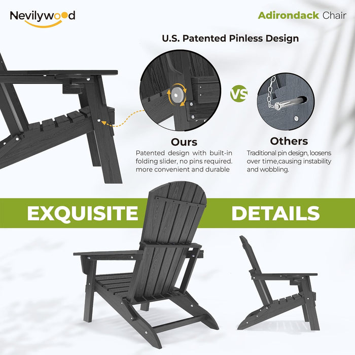 Adirondack Chair, HDPE Folding Outdoor Chair, Black