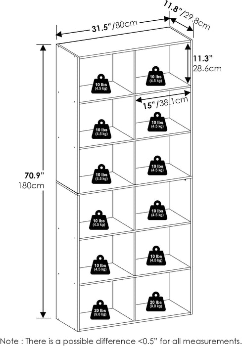 12-Cube Bookshelf, Bookcase, Open Storage Book Shelf, Cube Storage Organizer, 12 X 32 X 71, for Living Room, Home Office, White