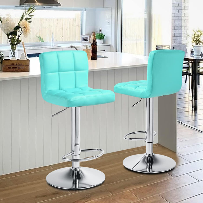 Adjustable Bar Stools Set of 2 PU Leather Swivel Counter Height Modern Square Island Barstool with Back for Kitchen Counter Chairs, Cyan