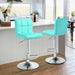 Adjustable Bar Stools Set of 2 PU Leather Swivel Counter Height Modern Square Island Barstool with Back for Kitchen Counter Chairs, Cyan