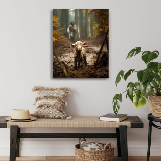 Jesus Wall Art Decor Christian Wall Art,Jesus and Lamb Canvas Wall Art Jesus Running after Lost Lamb Picture Wall Art Canvas Print Christian Lamb of God Home Decor Jesus Saves the Lamb a Lost Lamb