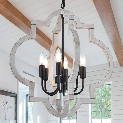 21 Inch Farmhouse Distressed White Wood Chandelier