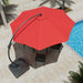 11FT Deluxe Patio Umbrella with Base, Outdoor Large Hanging Cantilever Curvy Umbrella with 360° Rotation, Red