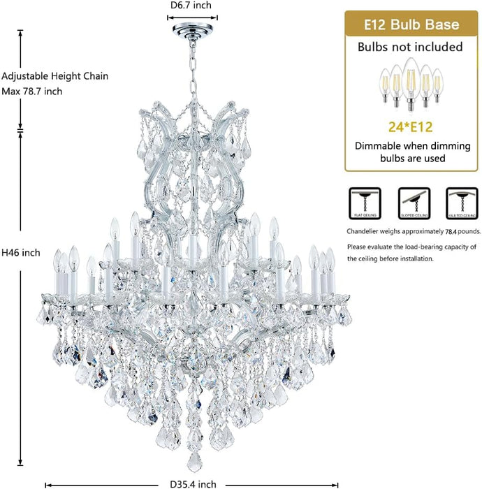Large Silver Modern Crystal Chandelier Light Fixtures - 24 Lights, Maria Theresa Crystal Pendant Light Foyer Chandelier Fixtures for Staircase Hallway Living Room Entryway