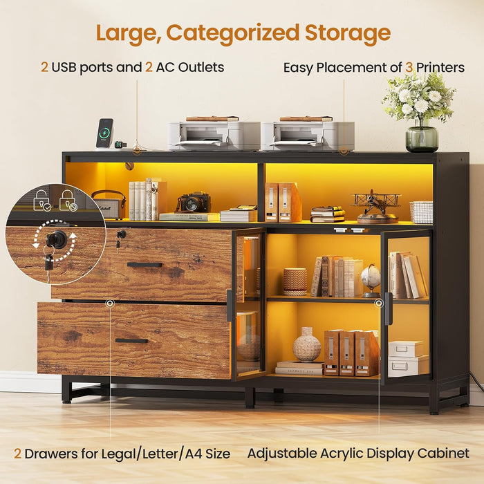 59" Filing Cabinet with Lock Drawers Fits Legal Size for Home Office
