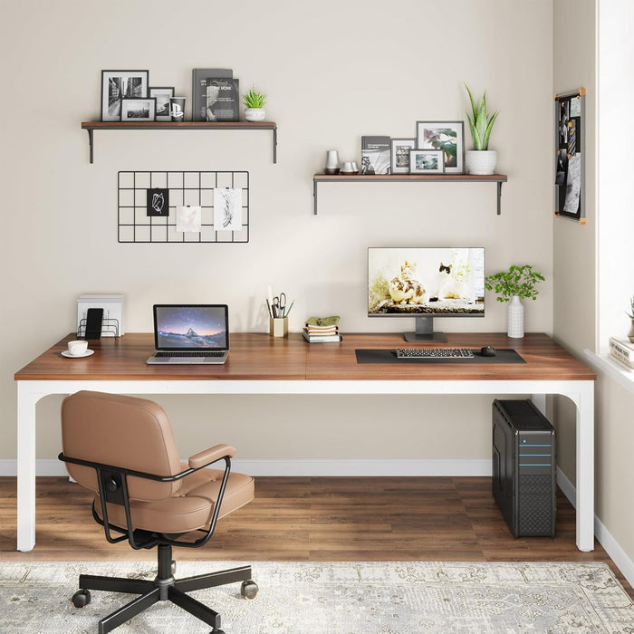 78.7 Inches Extra Long Computer Desk 2 Person Desk, Double Long Desk, Workstaion for Home Office (Walnut+White)