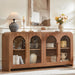 65" Sideboard Buffet Cabinet with Arched Glass Doors, Brown | Modern Wood Sideboard, Spacious Storage Credenza, Adjustable Shelves, Living Room Accent Cabinet, Dining Room & Entryway Use