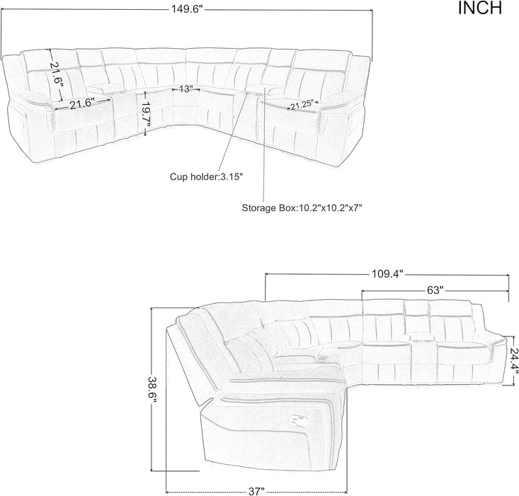 Modern 5-Seater Reclining Sectional Sofa with Storage