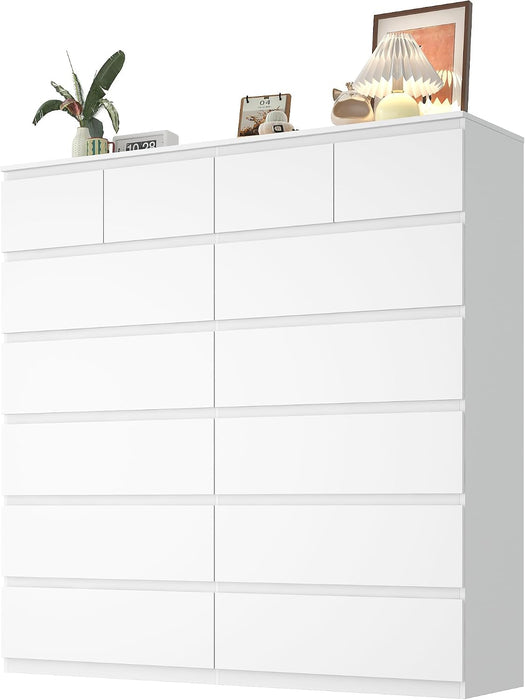 59" W 59" H White Bedroom Dresser, 14 Drawer Large Tall Chest of Drawers