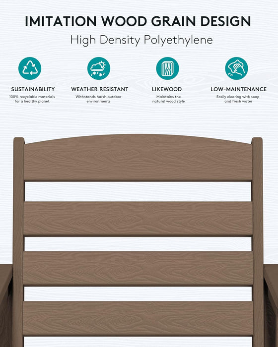 HDPE Outdoor Patio Bar Set, Tall Adirondack Bar Chair and Table Set (Coffee, 3 Pcs)