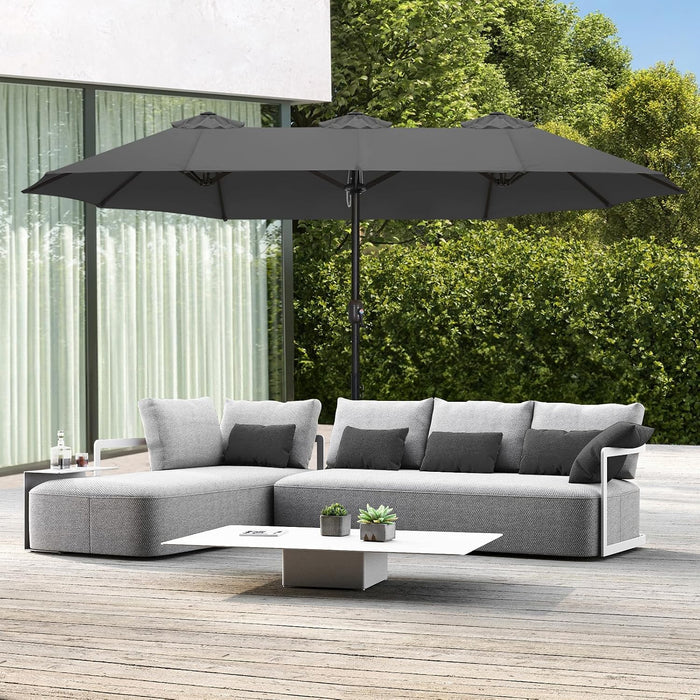 15FT Double-Sided Rectangle Patio Umbrella with Base, Dark Gray