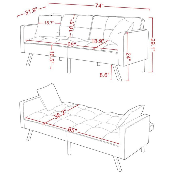 Adjustable Loveseat Sofa Bed with Metal Legs