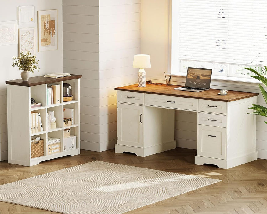 9 Cube Organizer Bookcase, Cube Shelf with Storage, Walnut + White