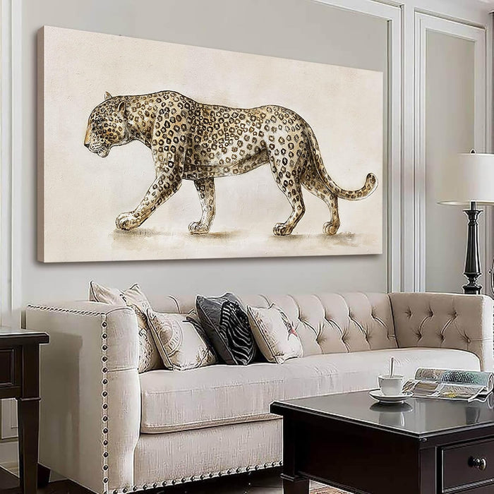 Leopard Canvas Wall Art, Neutral Textured Big Cat Art Prints, Modern Wildlife Wall Decor for Living Room Bedroom Office 20X40 Inch
