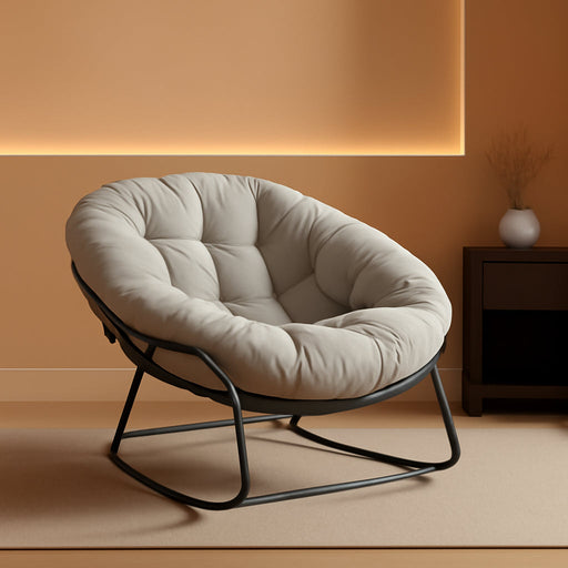 Oversized Egg Rocking Chair for Indoor Outdoor – All-Weather Wicker Rattan Lounge Chair with Cushion Patio Rocker for Porch Garden or Balcony (Beige)