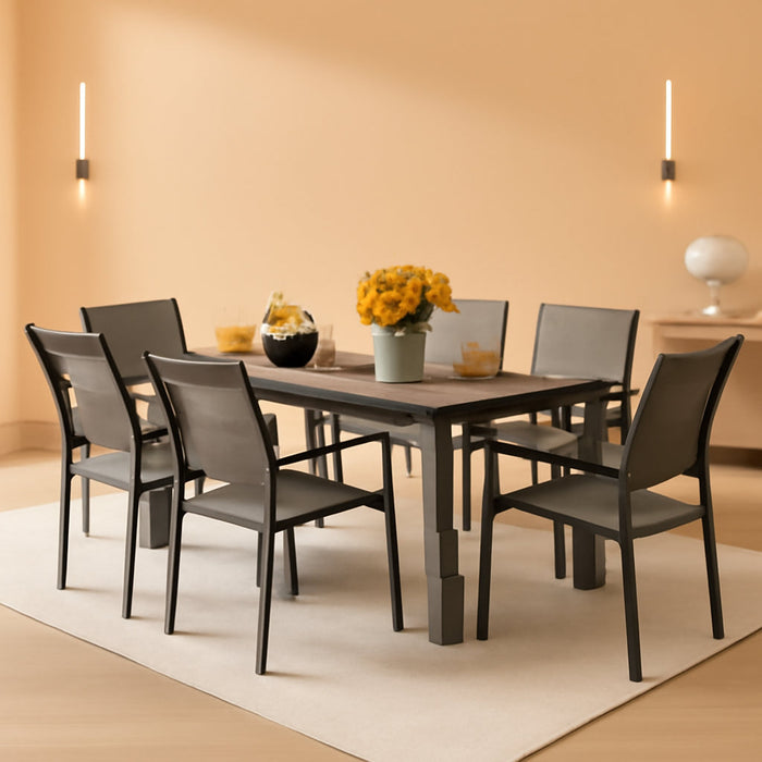 Patio Dining Set 7 Pieces Outdoor Furniture Table and 6 Textilene Chairs, Light Grey