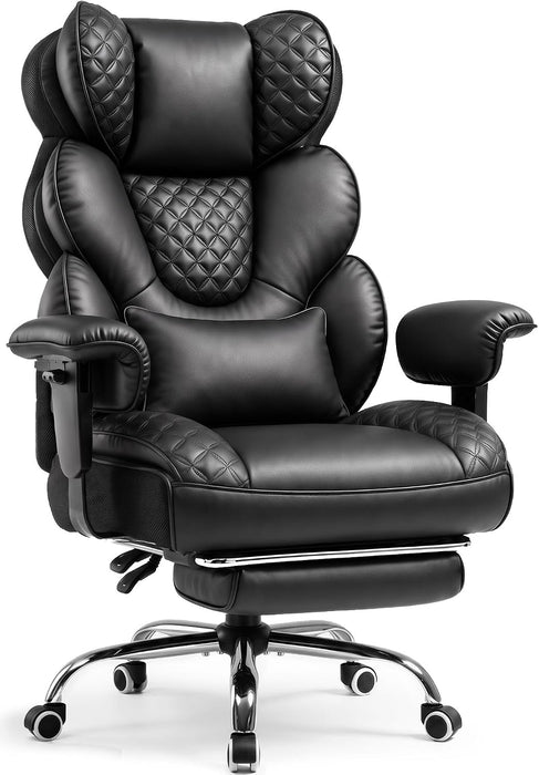 Big and Tall Office Chair with Upgrade Footrest, Heavy Duty Gaming Chair High Back Executive Chair with Spring Lumbar Support for Lower Back Pain Relief, 150°Reclining Adjustable Armrests