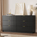 55" Wide Fluted 6-Drawer Double Dresser for Bedroom, Black