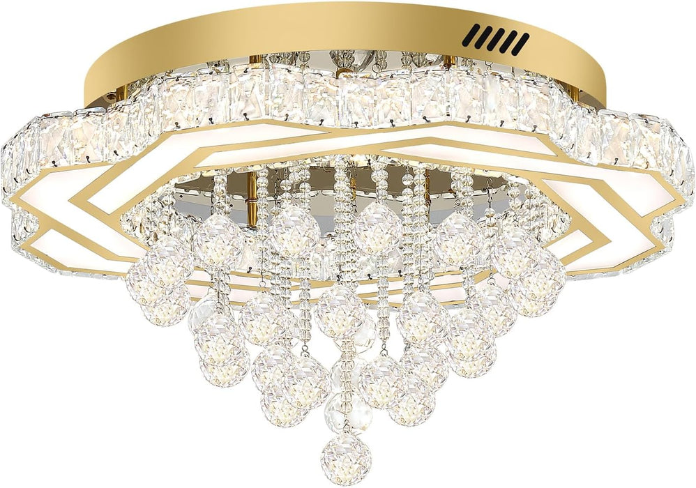 Gold Crystal Chandelier 24 Inch Dimmable Illumination