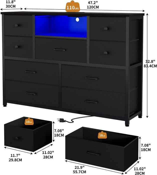 Charcoal Nine Drawer Wardrobe TV Entertainment LED