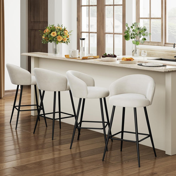 Barstools Set of 4, 30" Bar Height Velvet Bar Stools, Beige